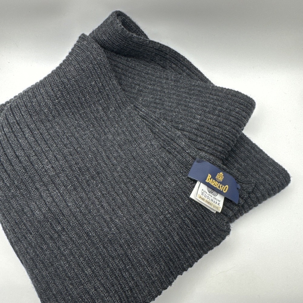 Barbisio Pure Merino Wool Gray Rib Knit Scarf Italy Woolmark Unisex Soft